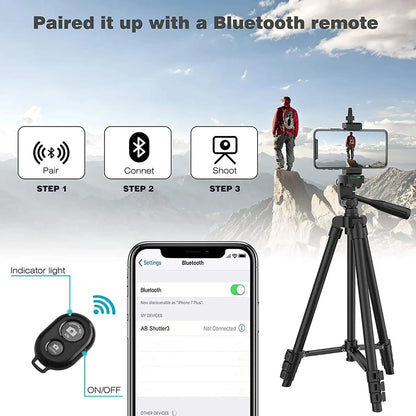 Trípode para cámara de teléfono con control remoto Bluetooth, ligero y universal para fotografía, compatible con Xiaomi, Huawei y DSLR.