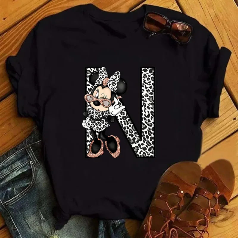 Camisetas con estampado de 26 letras para mujer, camisetas Disney 2024, camisetas casuales de verano de manga corta, camisetas gráficas para mujer, ropa para mujer