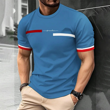 Camiseta de moda de verano con estampado de letras y rayas 3D para hombre, estilo hip hop, estilo Harajuku, informal, de cuello redondo, de gran tamaño