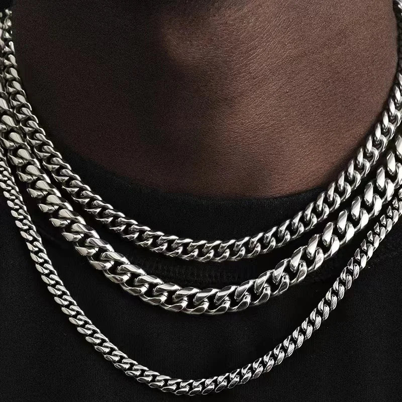 Colliers de base en acier inoxydable de style punk pour hommes et femmes, couleur or noir, chaîne à maillons cubains de 3,5 mm et 7 mm, bijoux en métal massif 