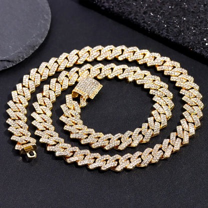 Cuban Link Chain Necklace with Rhinestones for Men and Women, Iced Out Necklace 