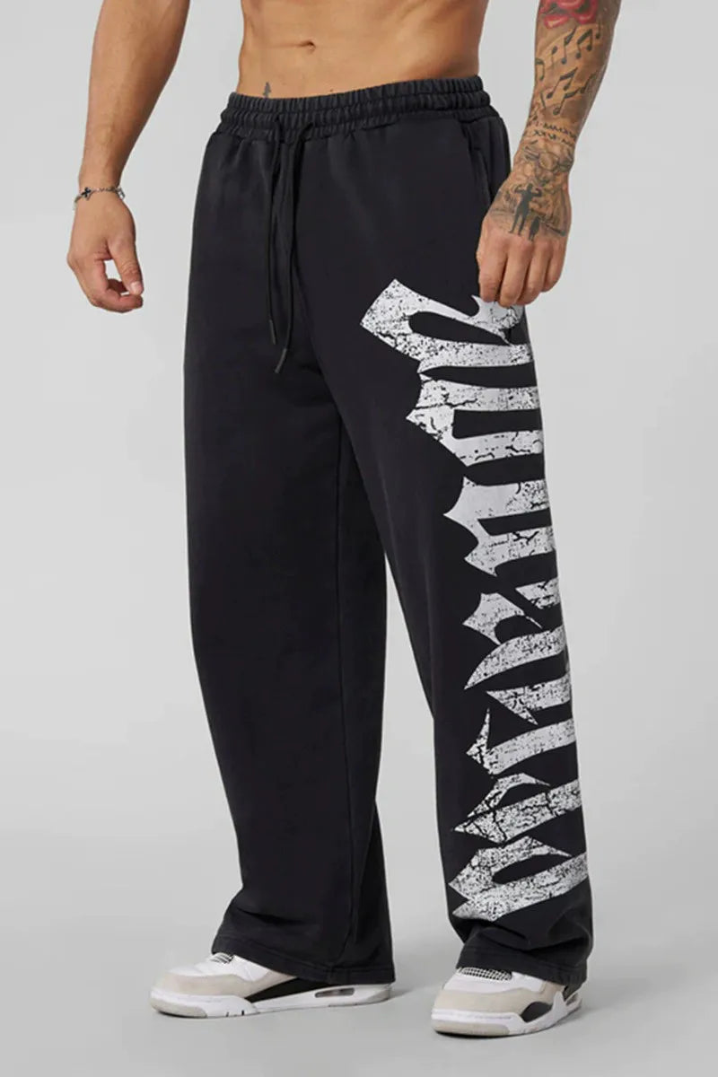 Nuevos pantalones de chándal de moda para jóvenes americanos, pantalones casuales de pierna ancha con estampado de rizo de algodón para correr de anime, pantalones de calle