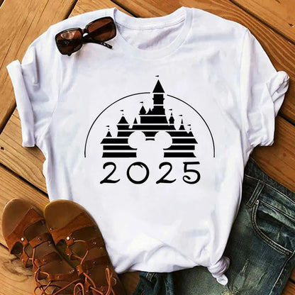 Camiseta de verano nueva de Disney Mickey y Minnie 2025 con estampado boni mujer, camiseta de manga corta, top informal holgadto Y2k para mujer