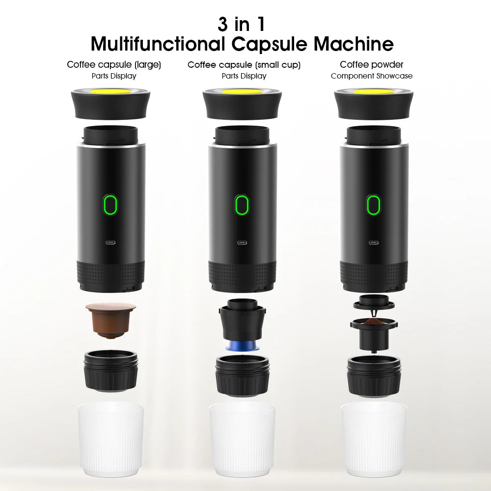 Wireless Electric Portable Espresso Maker for Car and Home, Camping Coffee Maker, Travel Coffee Maker with 3 in 1 Powder Capsules