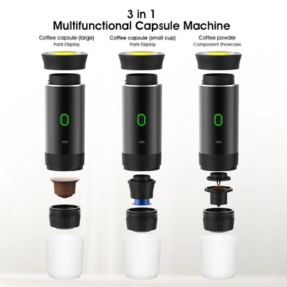 Wireless Electric Portable Espresso Maker for Car and Home, Camping Coffee Maker, Travel Coffee Maker with 3 in 1 Powder Capsules