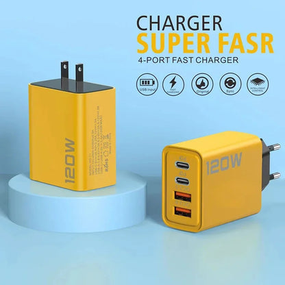 Cargador USB PD de 120 W, adaptador de teléfono móvil tipo C de carga rápida para iPhone 15 Pro, Samsung Quick Charge 3.0, cargador de pared con enchufe UE/EE. UU.