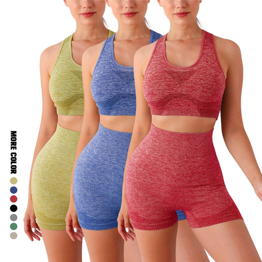 2 Piece Seamless Women Sportswear Set Gym Workout Clothes Long Sleeve Crop Top High Waist Leggings Sports Suits 