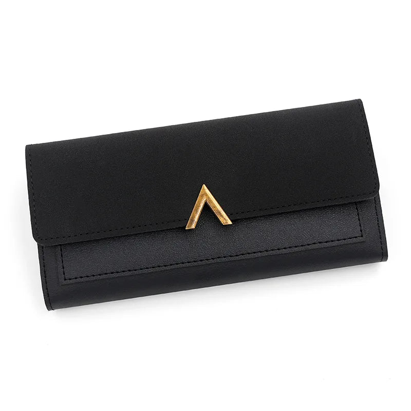 cartera larga con hebilla en forma de V para mujer, cartera triple para mujer