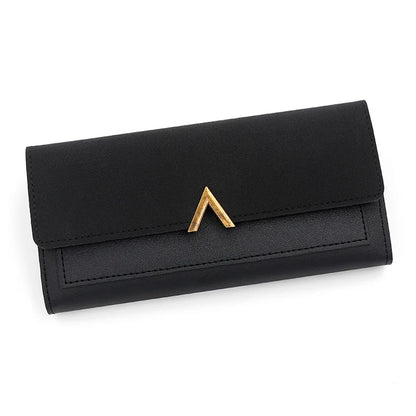 cartera larga con hebilla en forma de V para mujer, cartera triple para mujer