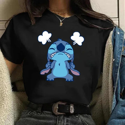 Camiseta divertida de dibujos animados de Stitch de Disney de los años 90 para mujer, camiseta de Lilo y Stitch, camiseta gráfica, ropa de calle, camisetas, ropa femenina