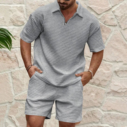 Conjunto de ropa deportiva a rayas para hombre, camiseta y pantalones cortos de manga corta