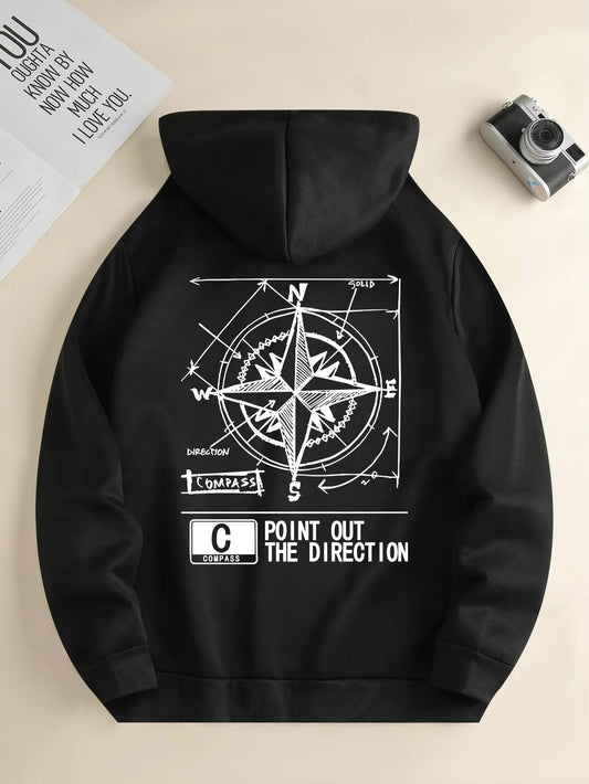 sudadera con capucha de moda para hombre, sudadera informal con capucha, estampado geométrico, bolsillo frontal de canguro, chaqueta para hombre