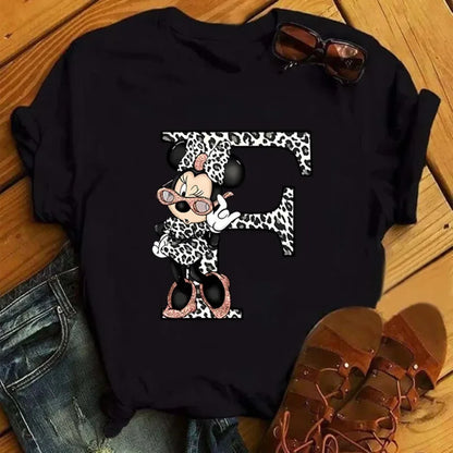 Camisetas con estampado de 26 letras para mujer, camisetas Disney 2024, camisetas casuales de verano de manga corta, camisetas gráficas para mujer, ropa para mujer