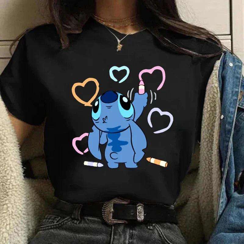 Camiseta divertida de dibujos animados de Stitch de Disney de los años 90 para mujer, camiseta de Lilo y Stitch, camiseta gráfica, ropa de calle, camisetas, ropa femenina