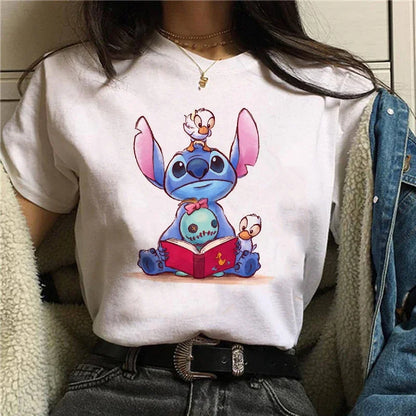 Camiseta divertida de dibujos animados de Stitch de Disney de los años 90 para mujer, camiseta de Lilo y Stitch, camiseta gráfica, ropa de calle, camisetas, ropa femenina