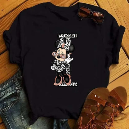 Camisetas con estampado de 26 letras para mujer, camisetas Disney 2024, camisetas casuales de verano de manga corta, camisetas gráficas para mujer, ropa para mujer