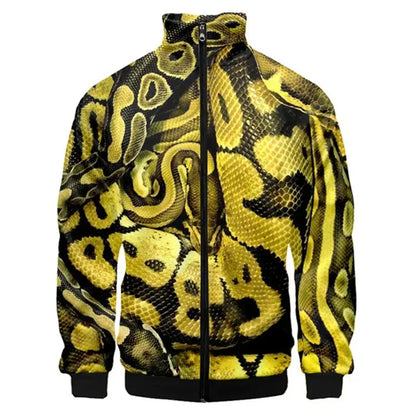 Chaqueta unisex con cremallera de piel de serpiente de tigre impresa  para hombres, abrigo de manga larga con patrón de Animal fresco, chaquetas sueltas con personalidad, Top de ropa de calle