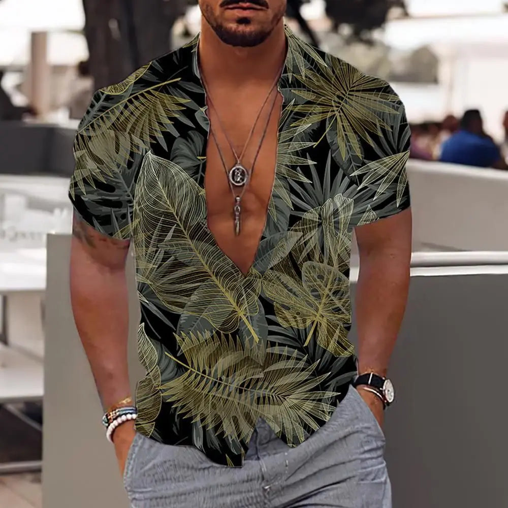 Chemises cocotiers pour hommes, chemises imprimées en 3D pour hommes, chemises de plage à manches courtes, chemisier tendance pour hommes, chemise 