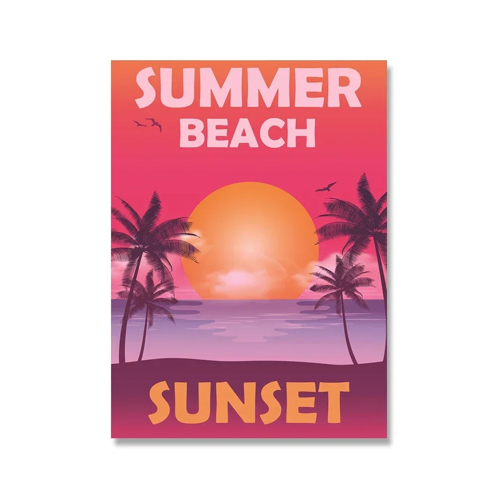 Pintura en lienzo para pared, arte nórdico, puesta de sol, arena, mar, playa, ondas, océano, Palma, póster, imagen Modular de paisaje marino para decoración para sala de estar