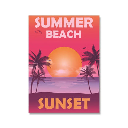 Pintura en lienzo para pared, arte nórdico, puesta de sol, arena, mar, playa, ondas, océano, Palma, póster, imagen Modular de paisaje marino para decoración para sala de estar