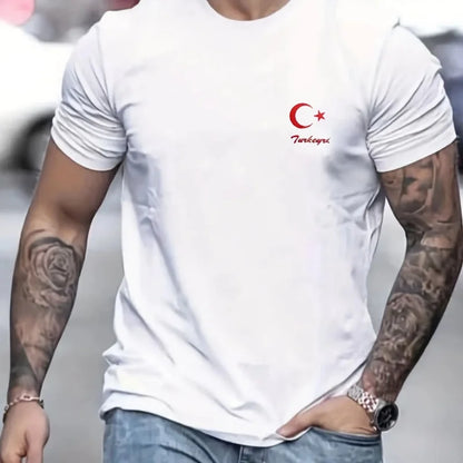 Camiseta de manga corta para hombre, cuello redondo, estampado de letras, cómoda, informal, de verano, talla holgada.