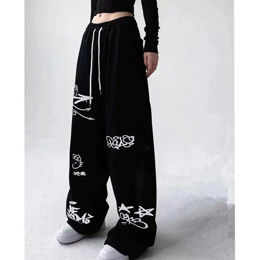 Pantalones deportivos de dopamina rosa roja para mujer, ajuste delgado y suelto, estilo perezoso, pierna ancha