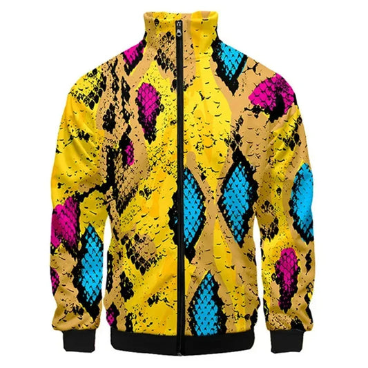 Chaqueta unisex con cremallera de piel de serpiente de tigre impresa  para hombres, abrigo de manga larga con patrón de Animal fresco, chaquetas sueltas con personalidad, Top de ropa de calle