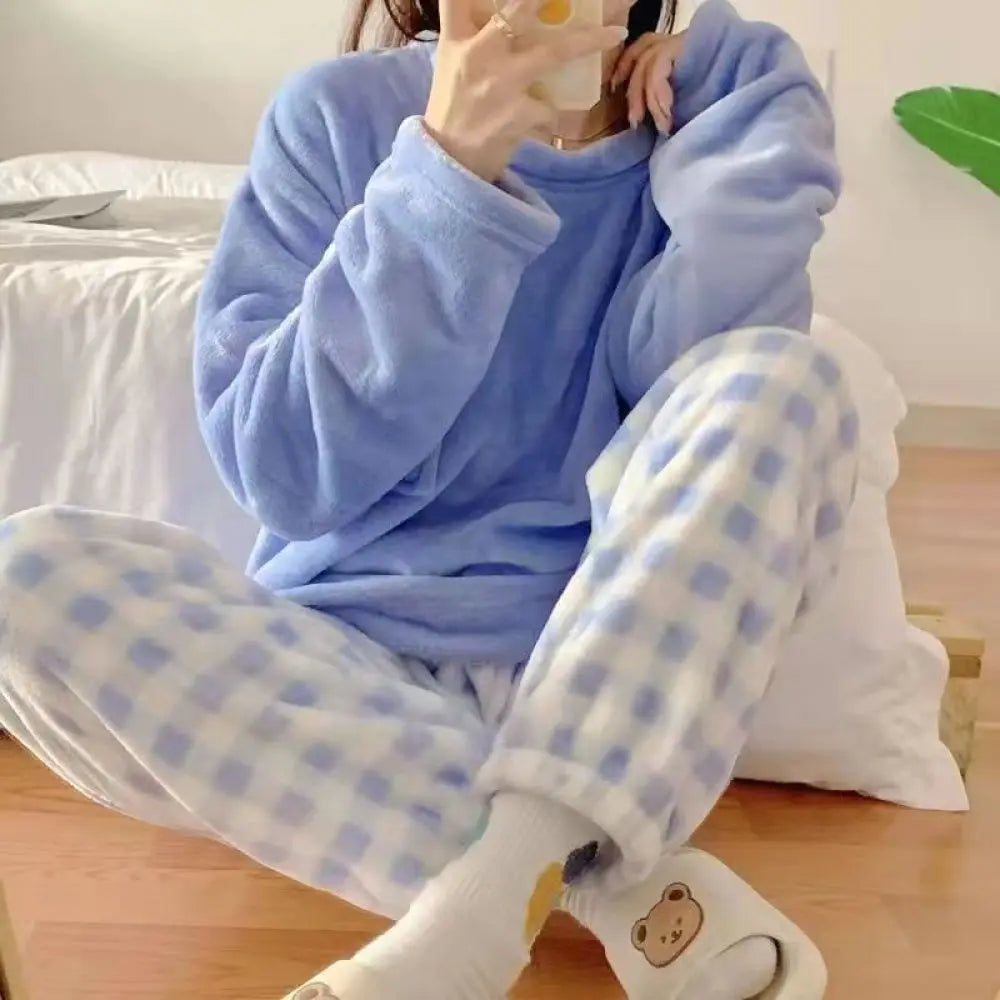 Conjunto de Pijamas gruesos y cálidos de lana para mujer, ropa de dormir de invierno