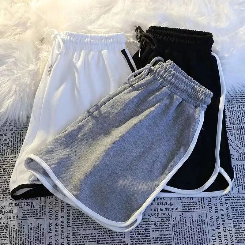 Pantalones cortos deportivos a rayas para mujer, moda coreana, Mini pantalones cortos casuales, pantalones cortos de pierna ancha sueltos simples para mujer, verano, nuevo