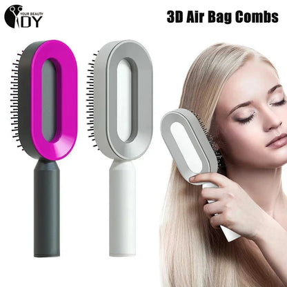 Peine de masaje, cepillo de pelo autolimpiante para mujer, peine de pelo rápido de una tecla, cojín de aire 3D, herramientas de estilismo para el cabello, peine con bolsa de aire