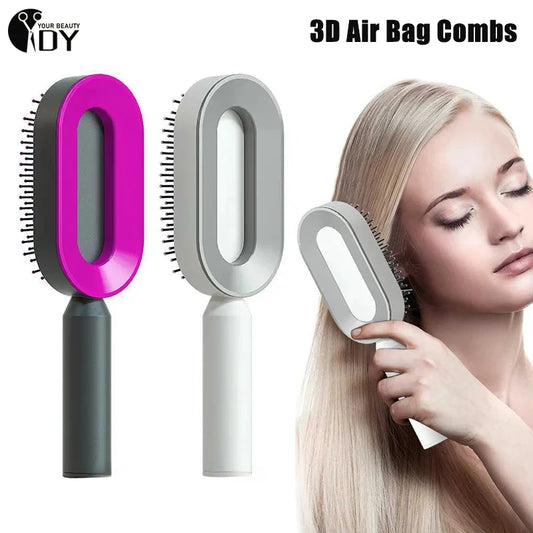 Peine de masaje, cepillo de pelo autolimpiante para mujer, peine de pelo rápido de una tecla, cojín de aire 3D, herramientas de estilismo para el cabello, peine con bolsa de aire
