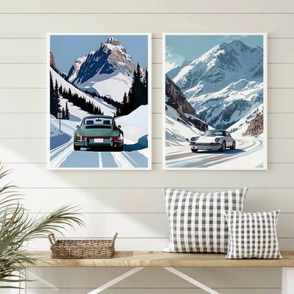 mpresiones de dibujos animados de viaje alpin Retro, pintura en lienzo, imagen artística de pared, decoración para sala de estar y hogar