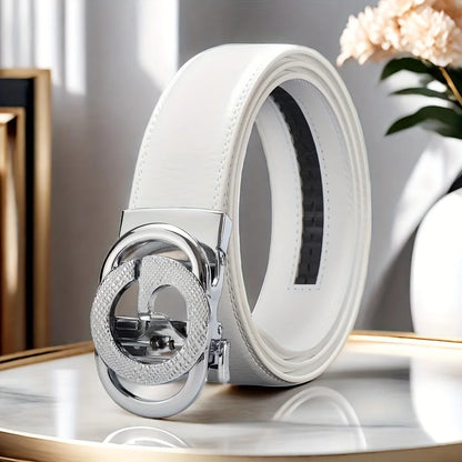 Cinturón blanco con hebilla automática para hombres, adecuado para negocios y ropa casual
