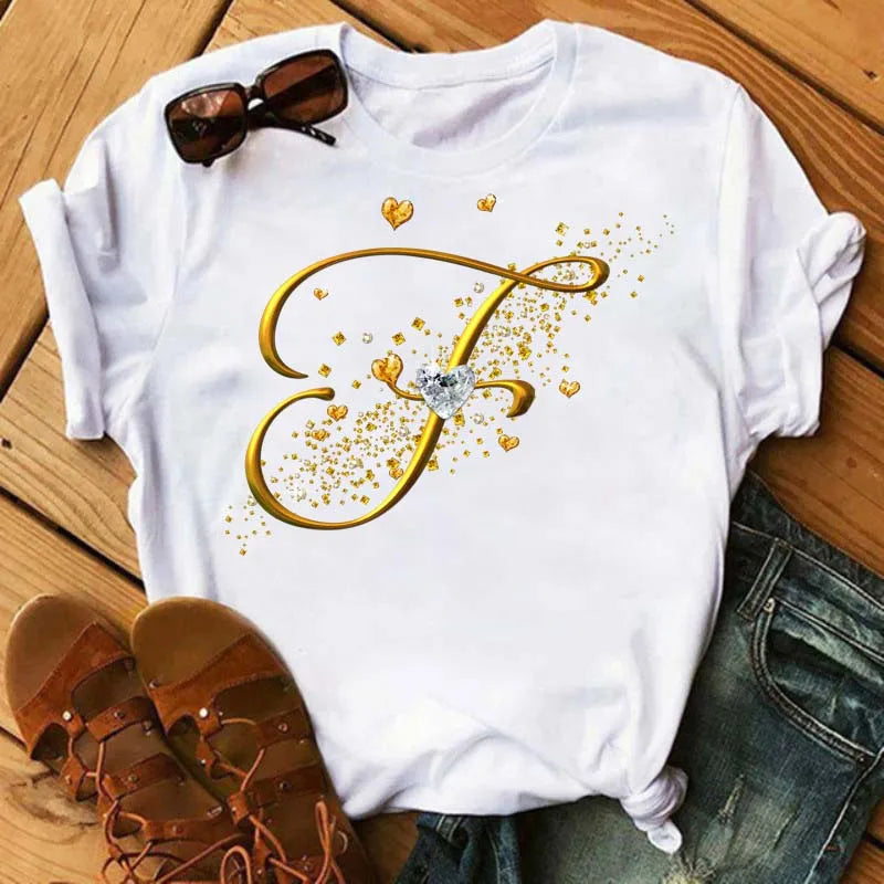Camiseta de combinación de letras con nombre personalizado para mujer