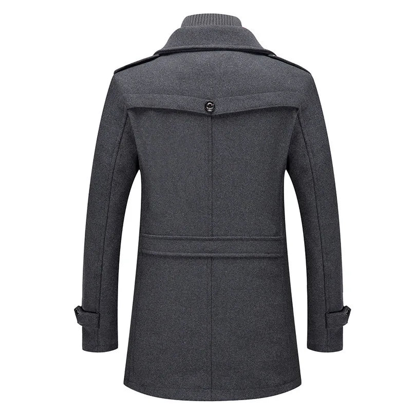Abrigo de lana con doble cuello para hombre, moda de invierno, grueso, informal, de negocios, dobladillo recto, diseño Simple, sin cinturón, bolsillo lateral