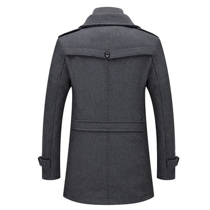 Abrigo de lana con doble cuello para hombre, moda de invierno, grueso, informal, de negocios, dobladillo recto, diseño Simple, sin cinturón, bolsillo lateral