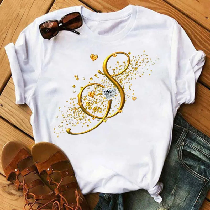 Camiseta de combinación de letras con nombre personalizado para mujer