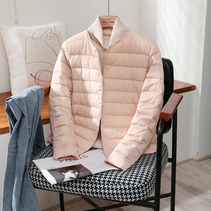 Chaquetas ajustadas de plumón de pato blanco para mujer, abrigos acolchados ultraligeros y plegables, a la moda, para otoño e invierno
