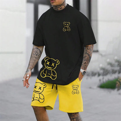conjunto holgado de verano para uso diario en pareja, pantalones cortos de manga corta para exteriores y calle, traje de verano de dos piezas para hombre