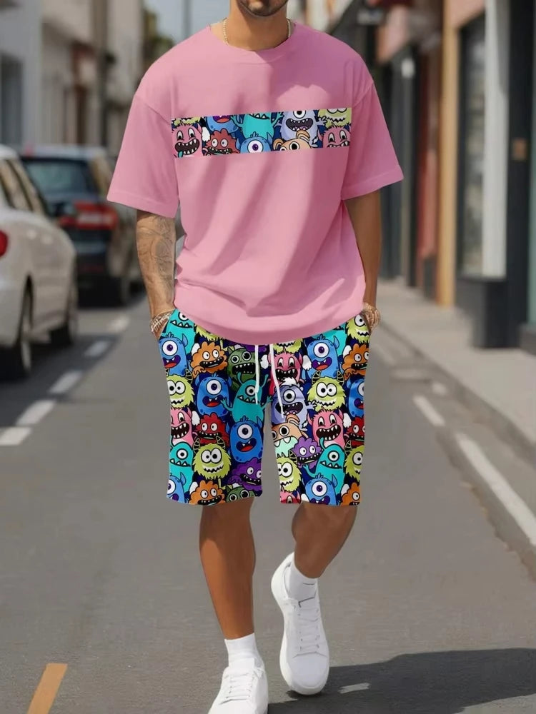 Traje informal de verano con estampado de dibujos animados para hombre