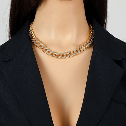 Ensemble collier et bracelet en chaîne cubaine épaisse plaquée or 18 carats de style punk pour hommes et femmes 