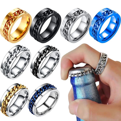 Titanium Steel Spinner Chain Rings for Men Women Anti Stress Anxiety Ring Couple Jewelry 8mm Corkscrew Shape Rings Multifunctional Gift 