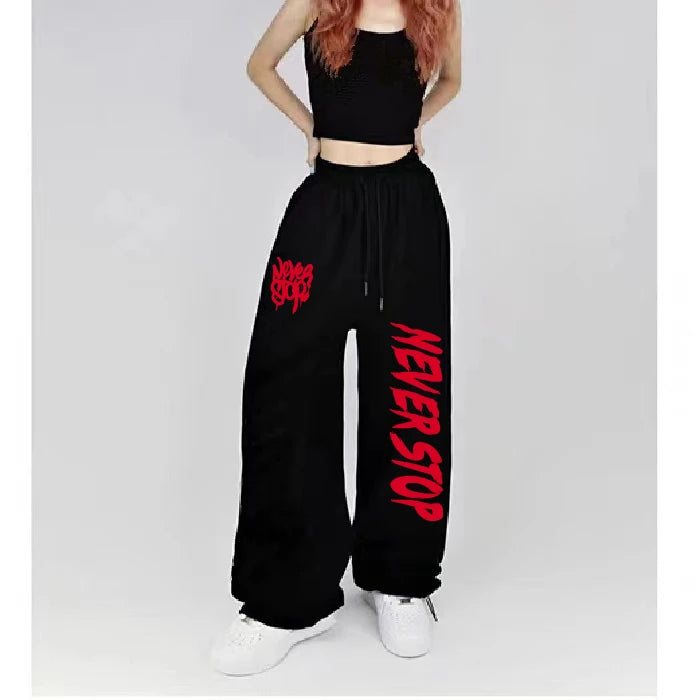Pantalones de chándal con diseño de cordón en blanco y negro para mujer, pantalones deportivos de baile callejero para mujer, pantalones largos que combinan con todo