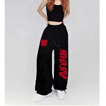 Pantalones de chándal con diseño de cordón en blanco y negro para mujer, pantalones deportivos de baile callejero para mujer, pantalones largos que combinan con todo