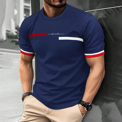 Camiseta de moda de verano con estampado de letras y rayas 3D para hombre, estilo hip hop, estilo Harajuku, informal, de cuello redondo, de gran tamaño