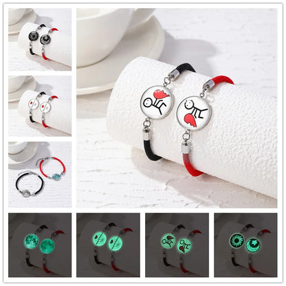 Juego de 2 pulseras de acero inoxidable para parejas, para mujer, amante, sol luminoso, luna, cuerda, amuleto, amistad, novia, fiesta, joyería, regalo