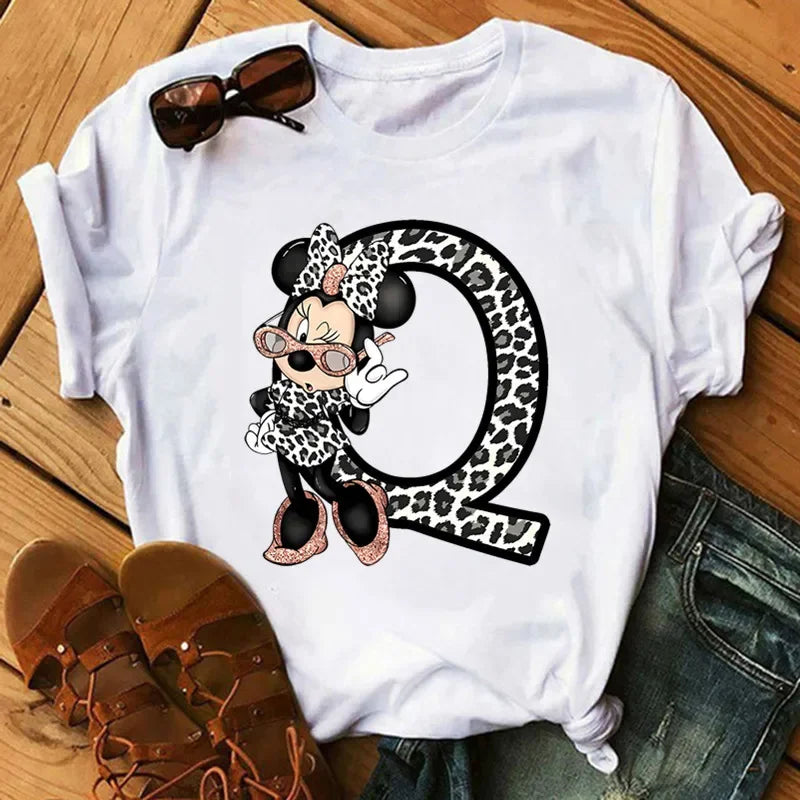 Camisetas con estampado de 26 letras para mujer, camisetas Disney 2024, camisetas casuales de verano de manga corta, camisetas gráficas para mujer, ropa para mujer