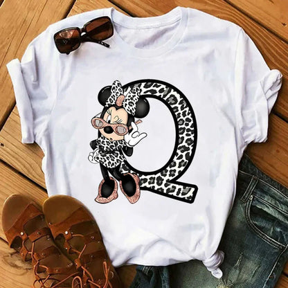 Camisetas con estampado de 26 letras para mujer, camisetas Disney 2024, camisetas casuales de verano de manga corta, camisetas gráficas para mujer, ropa para mujer