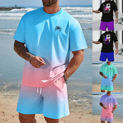 Ensemble de chemise hawaïenne à manches courtes pour hommes de mode européenne et américaine, ensemble de shorts de plage décontractés Dopamine, doux et confortable 