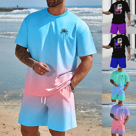 Ensemble de chemise hawaïenne à manches courtes pour hommes de mode européenne et américaine, ensemble de shorts de plage décontractés Dopamine, doux et confortable 
